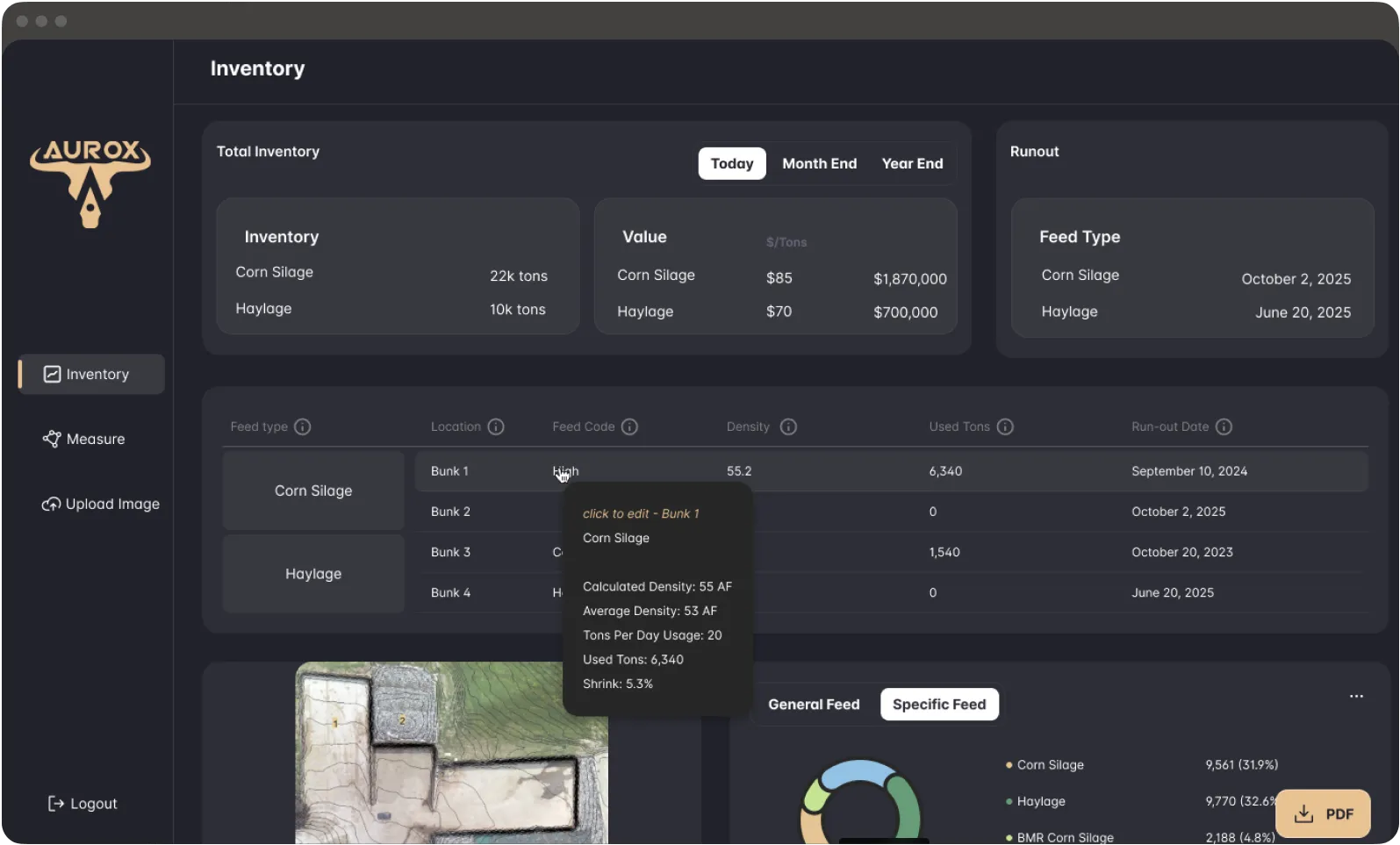 SilagePlan inventory dashboard on a mobile screen